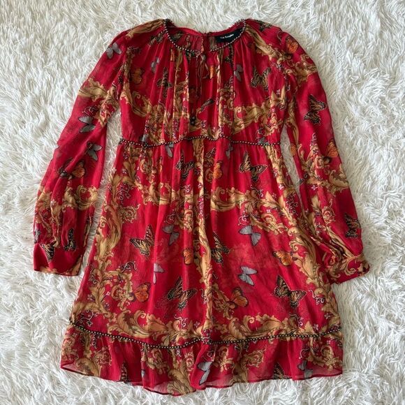 The Kooples 100% Silk Red Royal Butterfly Ruffle Dress Size XS - Picture 5 of 8